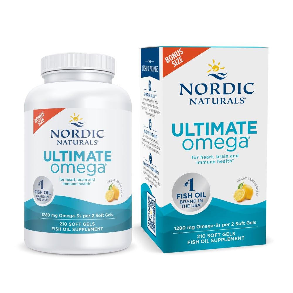 Nordic Naturals Ultimate Omega, Lemon Flavor - 210 Soft Gels - 1280 mg Omega-3 - High-Potency Fish Oil with EPA & DHA - Promoot Brain & Heart Health - Non-GMO - 105 Servings