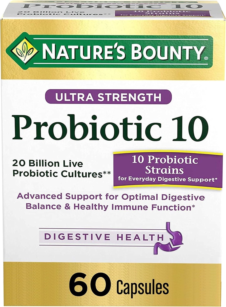 Probiotica door de Bounty van de Natuur, Ultra Strength Probiotic 10, Immune Health & Digestief Balance, 60 Capsules