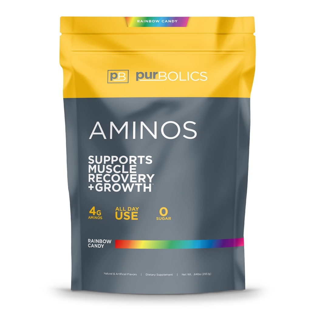 Purbolics Aminos 4g vrije-vorm-Aminozuren, Beta-Alanine, 0 Calorieën & 60 Servers (Rainbow Candy)