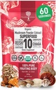 Biologische paddopoeder Extract - Superfood 10 Supplement 14x Sterker 100% Pure USDA Immunity Booster- Reishi, Chaga, Cordyceps, Shiitake, Lions Mane, Turkije staart en meer. Toevoegen aan koffie/thee 60 Gram