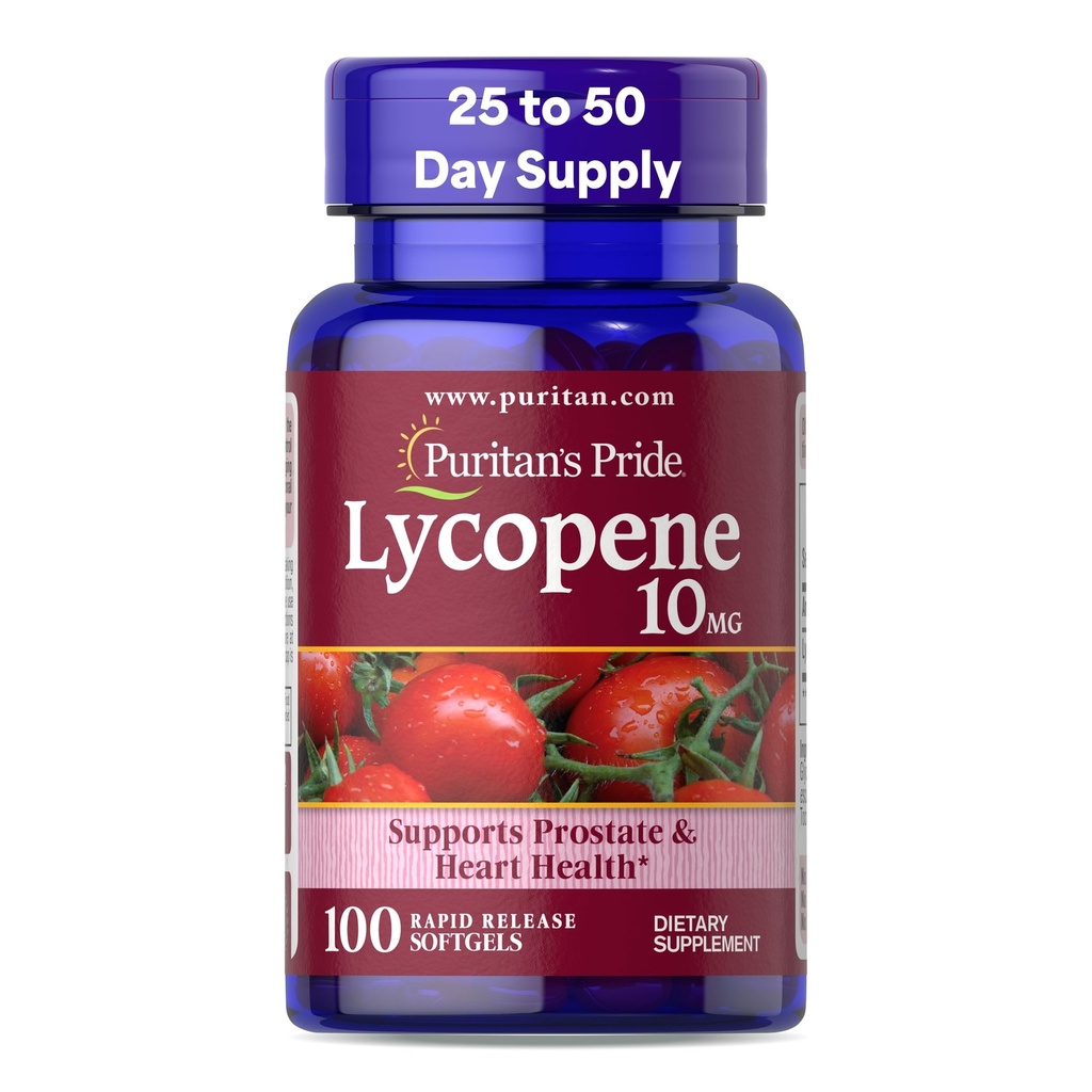 Puritan's Pride Premium Lycopeen 10mg, Dieetsupplement voor Prostaat, Antioxidant, Hartgezondheid en algemene gezondheidsondersteuning, 100 Rapid Release Softgels