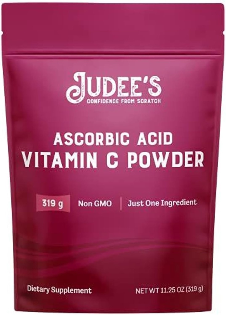 Judee's Glutenvrije Vitamine C poeder - 11,25 Oz Pouch - Non-GMO, Glutenvrij en Notenvrij Poederd Ascorbinezuur voor Immune Ondersteuning, Canning & Haarpoeder