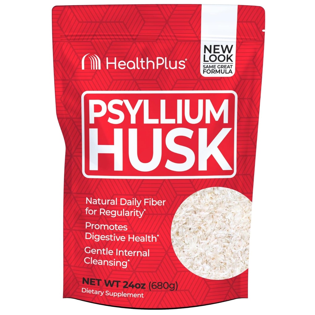 Health Plus, Psyllium Husk, 24 oz, 96 portions - Détox naturel, supplément de fibre alimentaire quotidienne, soulagement de la constipation, nettoyage doux de la gueule, cuisson kéto