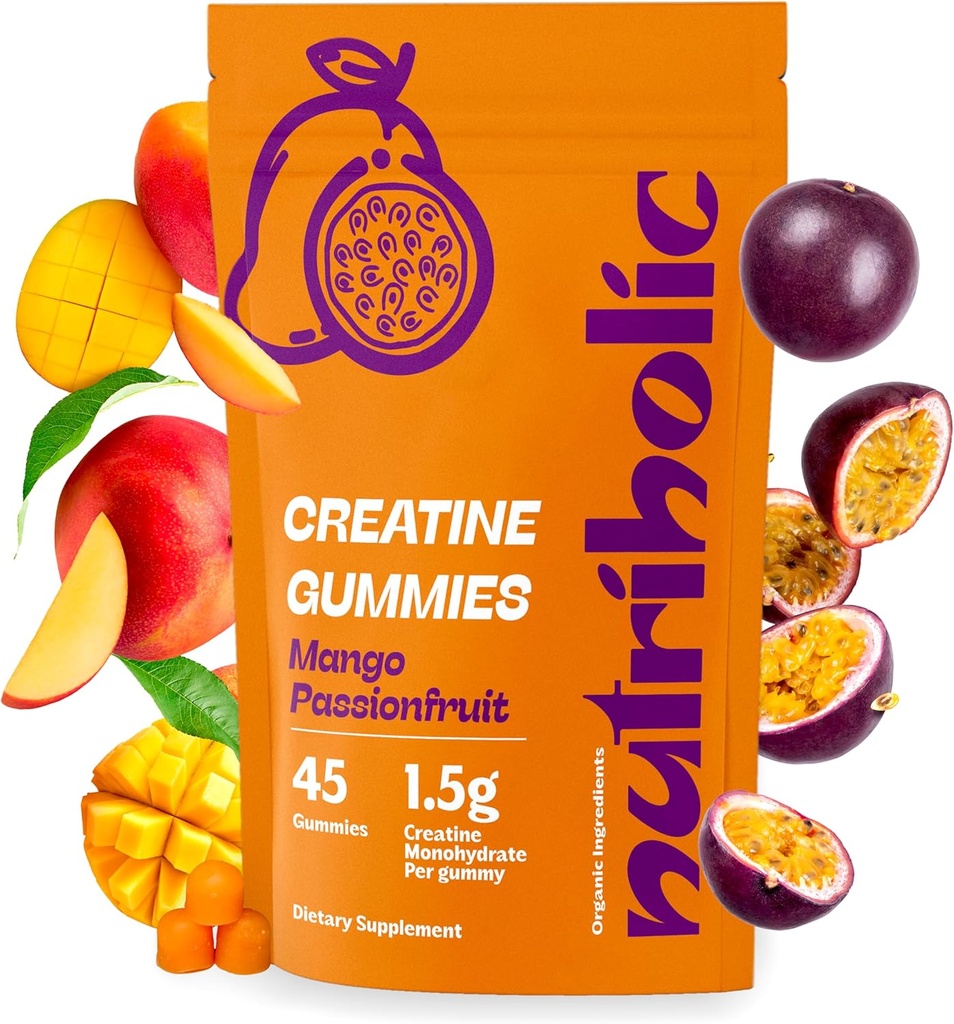 Creatine Monohydraat Gummy's voor mannen en vrouwen - Gemakkelijk te graven, Veganistisch, Glutenvrij, Non-GMO, 1,5 g Creatine per Gummy - 45ct (45 graaf, Mango Passievruchten)