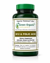 Suppléments organiques verts (paquet 1) vitamine B12 & acide folique, 1000mcg, 90 VCaps, fabriqués à la main, végétalien, non OGM, soutient le fonctionnement du système nerveux, et l'intégrité de la peau, des cheveux et du foie