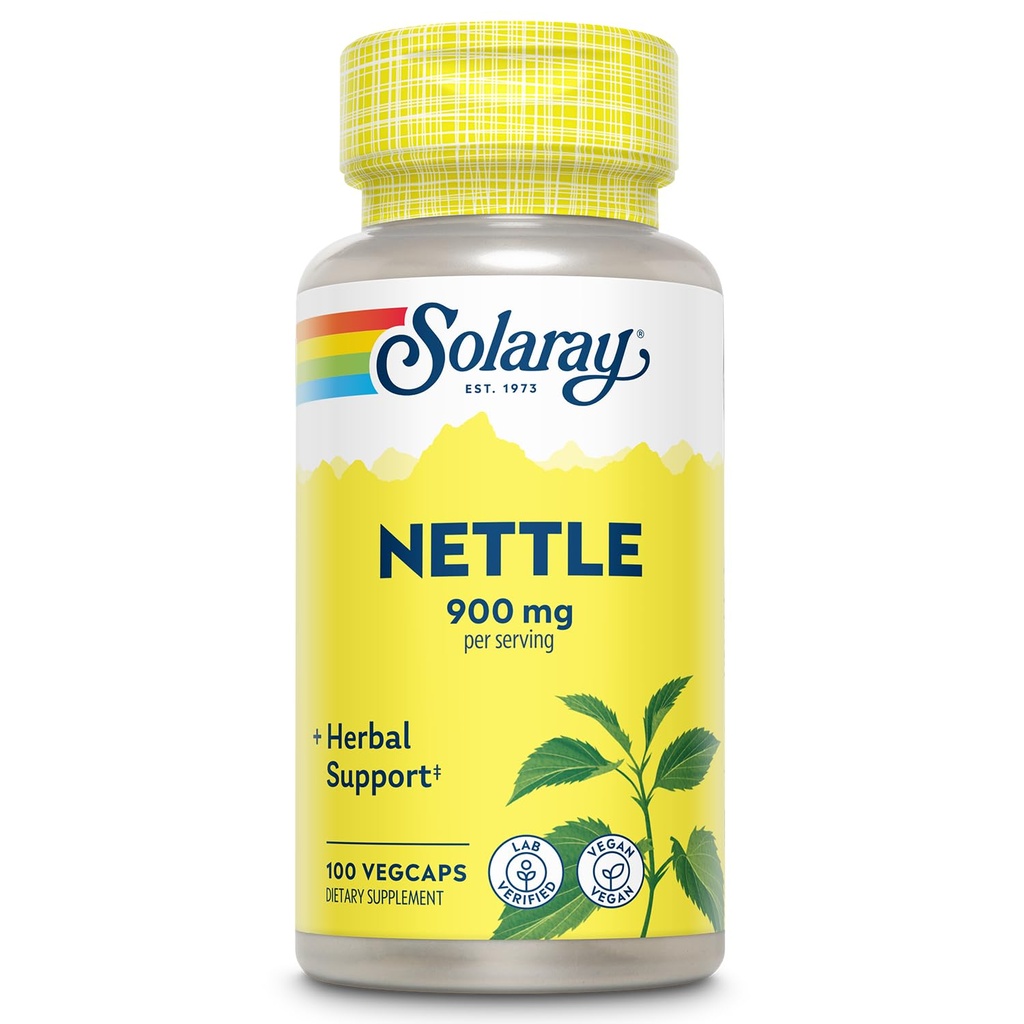 SOLARAY Nettle 900 mg - Organic Nettle Leaf Supplement - Nier-, urine- en prostaatondersteuning - Traditioneel gebruik voor Allergie Response and Respiratory Wellness - Vegan - 50 porties, 100 VegCaps