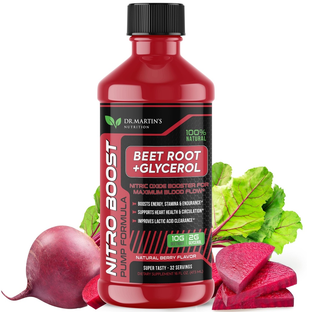 DR. MARTIN'S NUTRITION NitroBeet 12g Beet Root + Glycerol for Blood Flow, Pumps & Endurance | Supports Heart Health & Circulation | Natural Beetroot Supplement for Men & Women