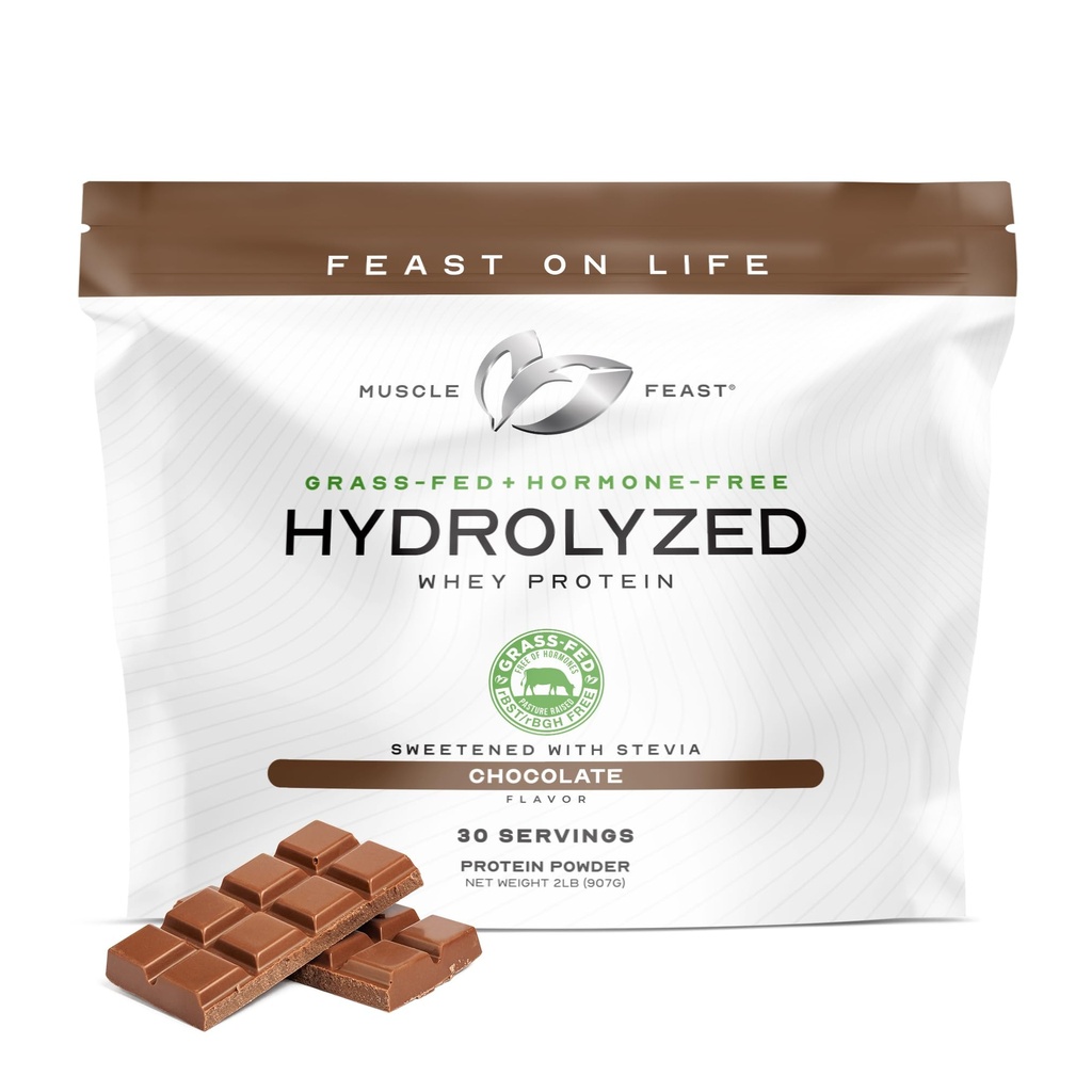Muscle Feast Hydrolyzed Wei Proteïne Poeder, Grass Fed en alle natuurlijke Hormone-Free, Hydro Wei Poeder voor mannen en vrouwen, Glutenvrij, Non-GMO, Heerlijk Gehydrolyseerd Proteïne Poeder, Chocolade, 2lb