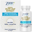 Zane Greek Olive Leaf Extract - min. 20% Oleuropein - Biedt Immuun en gezonde bloeddruk ondersteuning, bevordert Cardiovasculaire Systeem Gezondheid - 60 Capsules Non-GMO, Gluten - Lactose