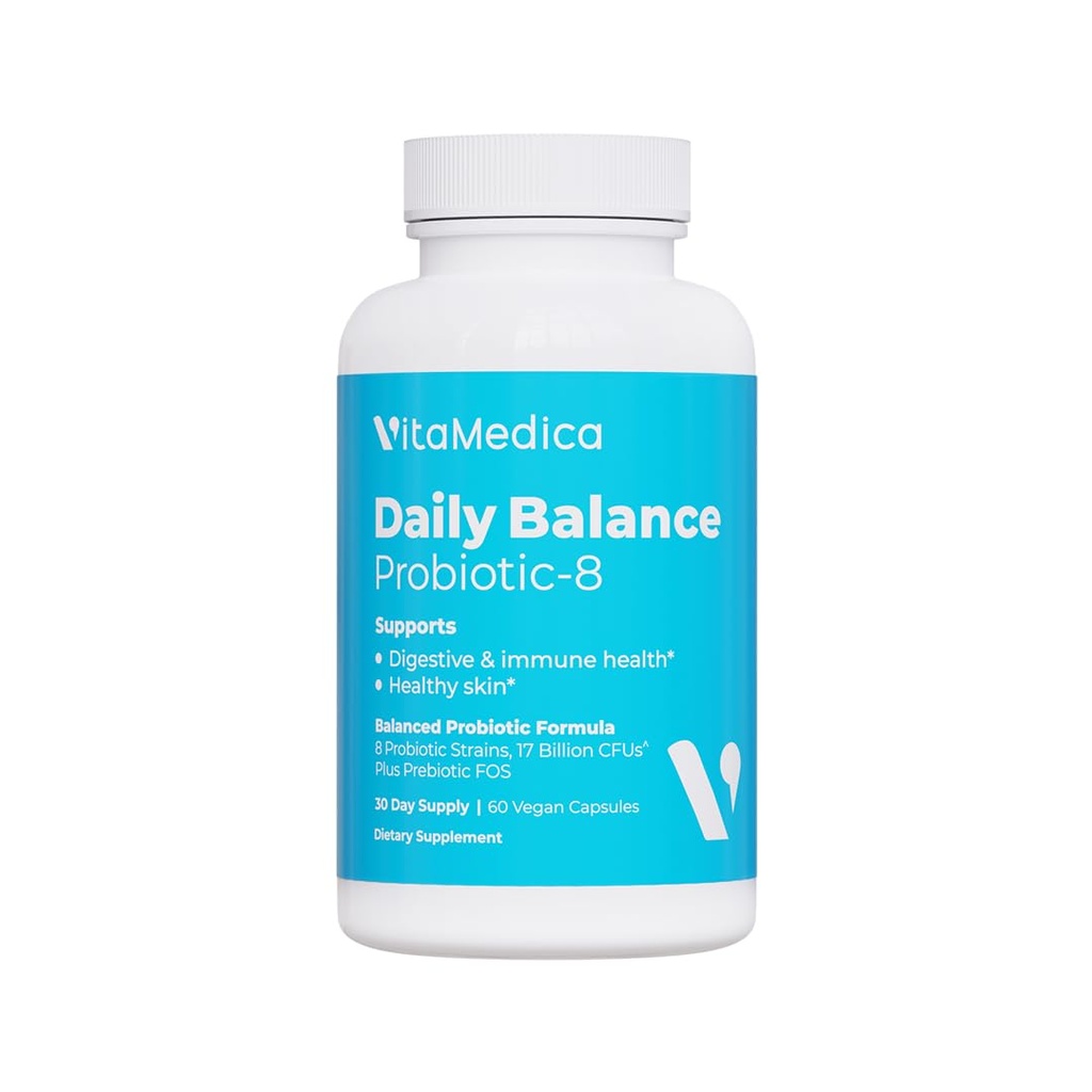 VitaMedica.Équilibre quotidien Probiotique-8. Supplément probiotique. 16 milliards d'UFC Santé de la peau, de la digestion et de l'immunité. Constipation, diarrhée, gaz et dégel.