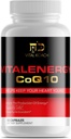 Vitalenergy CoQ10 Ubichinon 200mg, 30 Capsules, Ondersteunt Cardiovasculaire Gezondheid, Cellular Energy Productie, en Antioxidant, Wit/Rood/Zwart