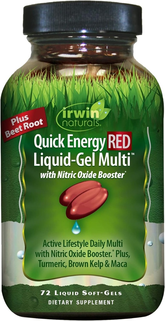 Irwin Naturals Quick Energy RED Liquid-Gel Multi - 72 Liquid Softgels - met stikstofoxide Booster & Super Foods