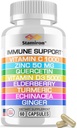 8 en 1 Immune Support avec Quercetin Zinc 50mg Vitamine C 1000mg Vitamine D3 5000 UI et Elderberry Echinacea Ginger pour Adultes Enfants - VIT D Supplément Capsules Veg