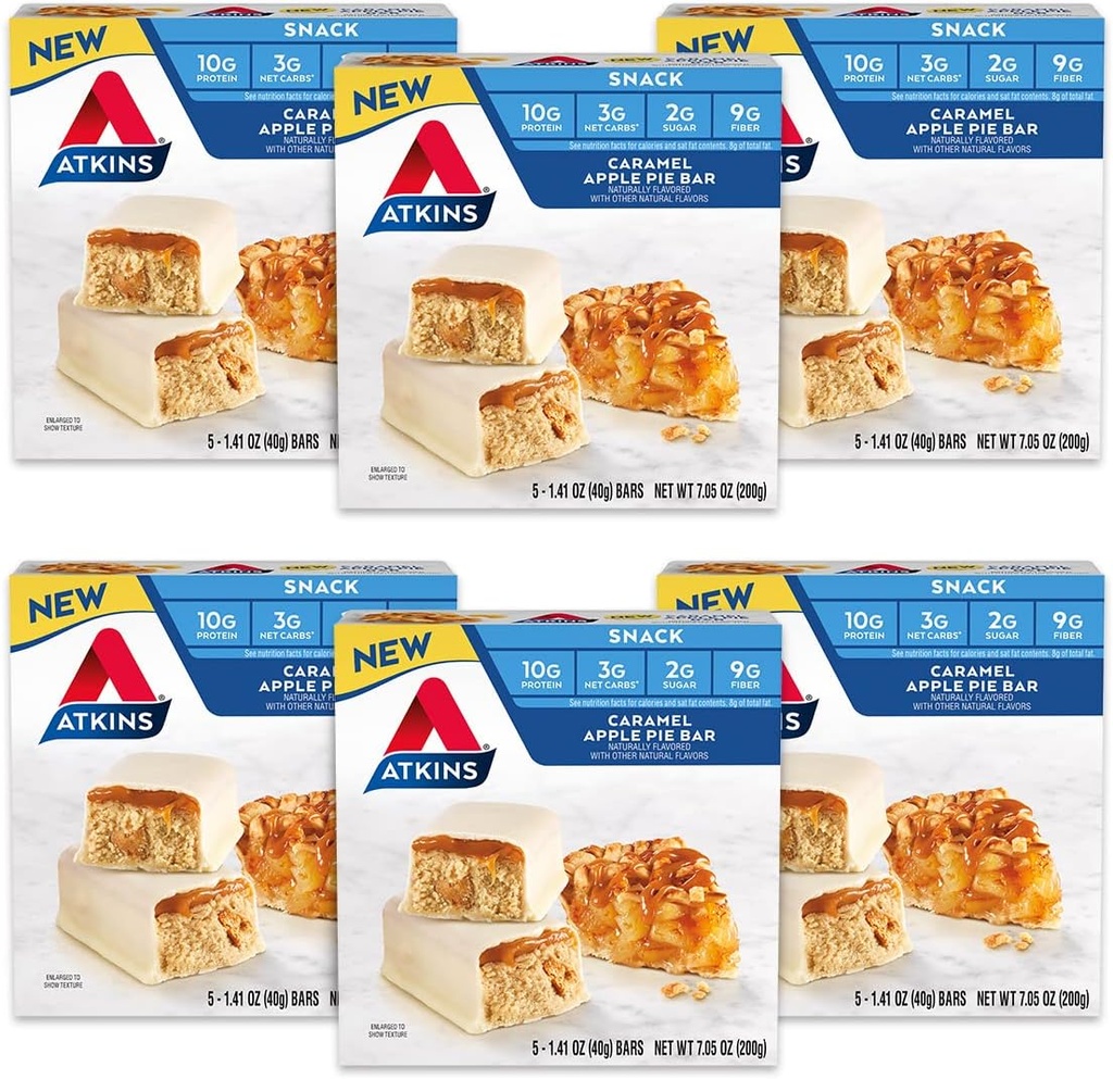 Atkins Snack Bar, Caramel Apple Pie, natuurlijk op smaak, goede bron van eiwit en vezels, lage Carb, lage suiker (30 Bars)