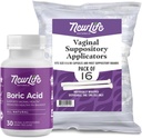 NewLife Naturals Boric Acid Vaginale Suggesties 600mg (30 Pack) met 16 Applicators - voor pH-balans, Vrouwelijke Gezondheid en Intieme Wellness - Made in USA