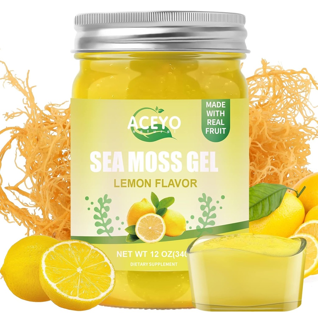 ACEYO (12 OZ) Irish Sea Moss Gel Biologische Raw Vegan Citroen Smaak 102 Vitaminen en Mineralen Wild Geoogste Non-GMO Immune Defense Booster Thyroid Digestieve Ondersteuning