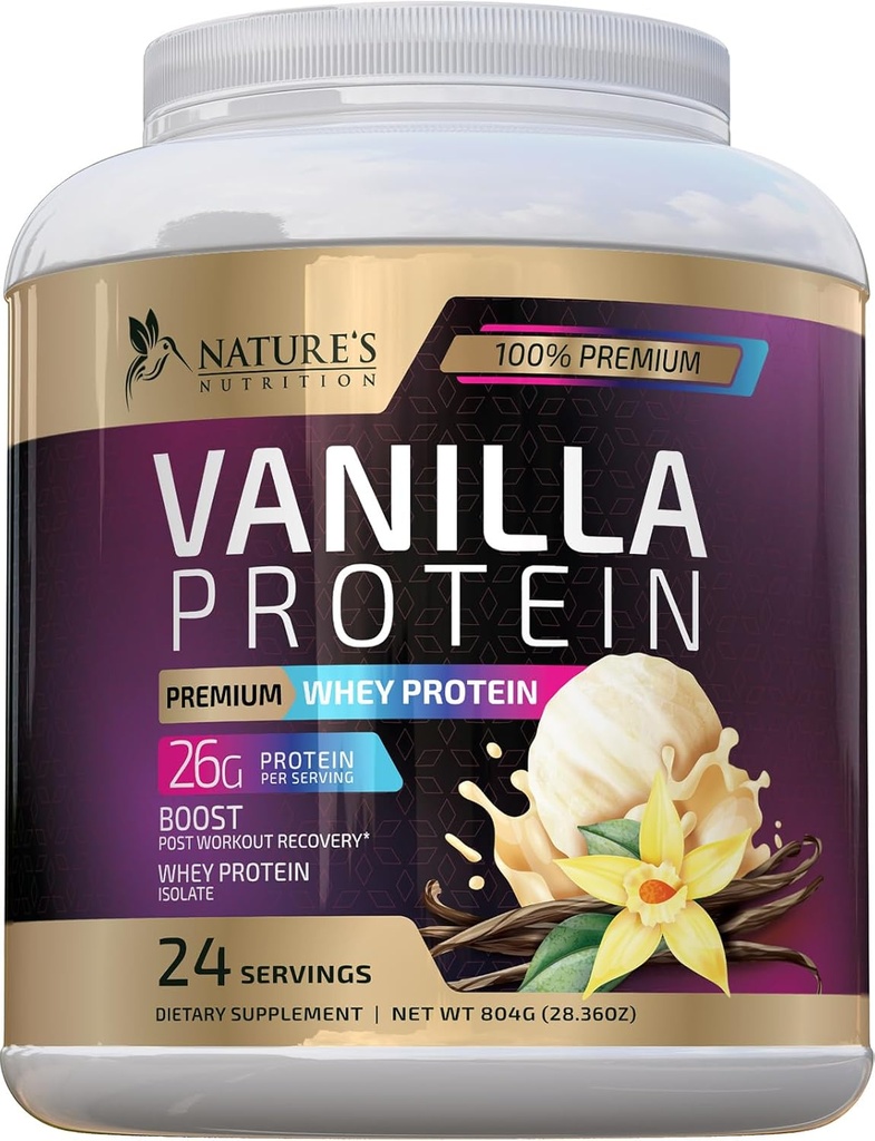 Wei Proteïne Poeder 26g - Wei Isolaat Proteïne voor spiergroei Ondersteuning, Vanille Ice Cream - Premium Wei Poeder voor snelle absorptie en gemakkelijke digering voor mannen en vrouwen, Glutenvrij - 24 Serven