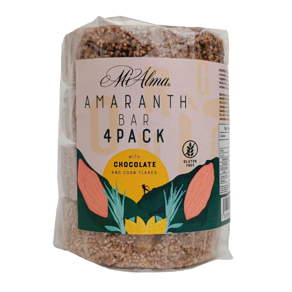 Mi Alma, 4 BAR PACK Amaranth Bar met chocolade en cornflakes PREMIUM, Barra de Amaranto con Chocolate, Super Food, Glutenvrij, Gezond Snack, 8.4 oz