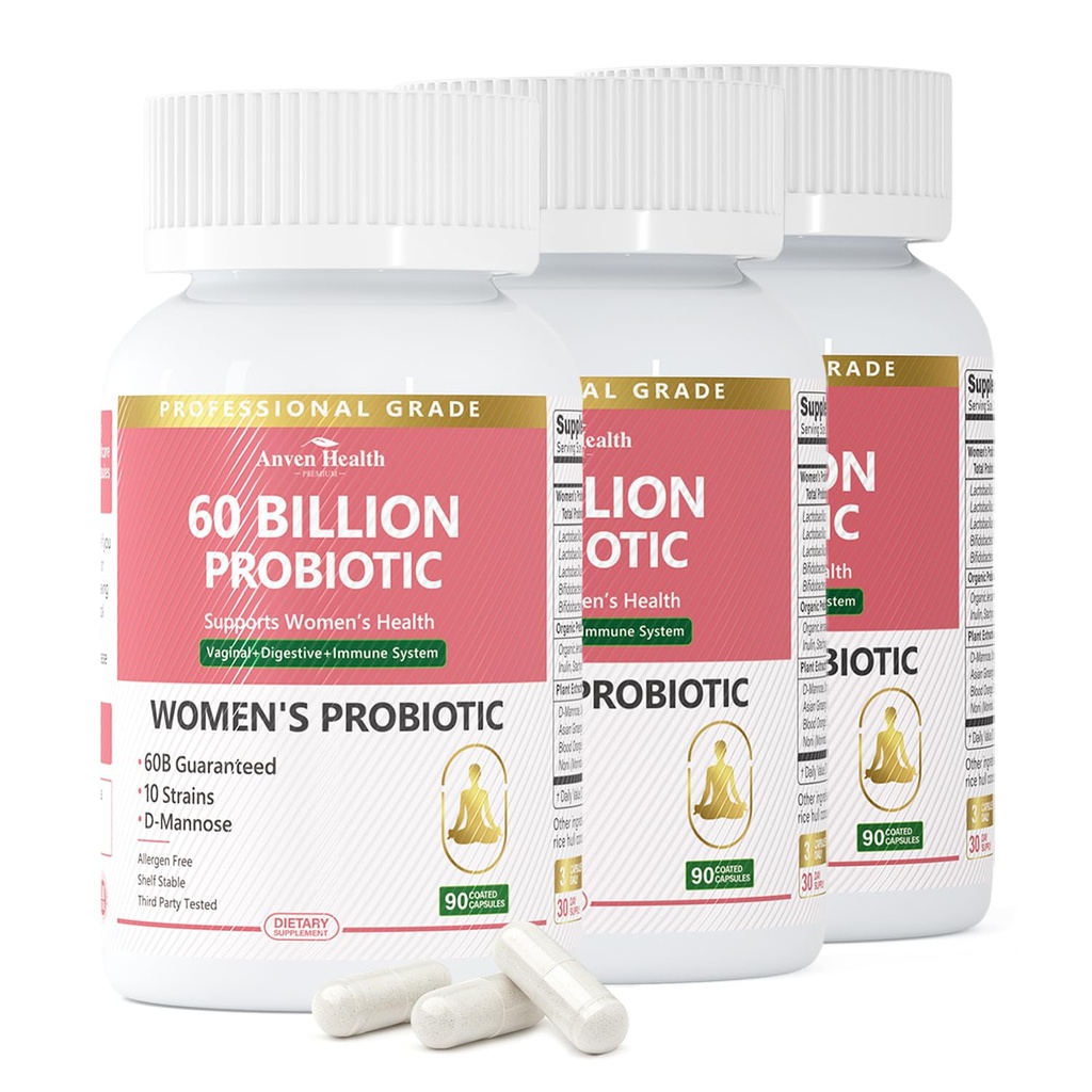 Probiotiques et prébiotiques pour les femmes pH Balance et santé digestive - 60 milliards de probiotique vaginal avec canneberge et D-mannose pour Gut, Urinaire, Santé immunitaire, Vegan et non-OGM