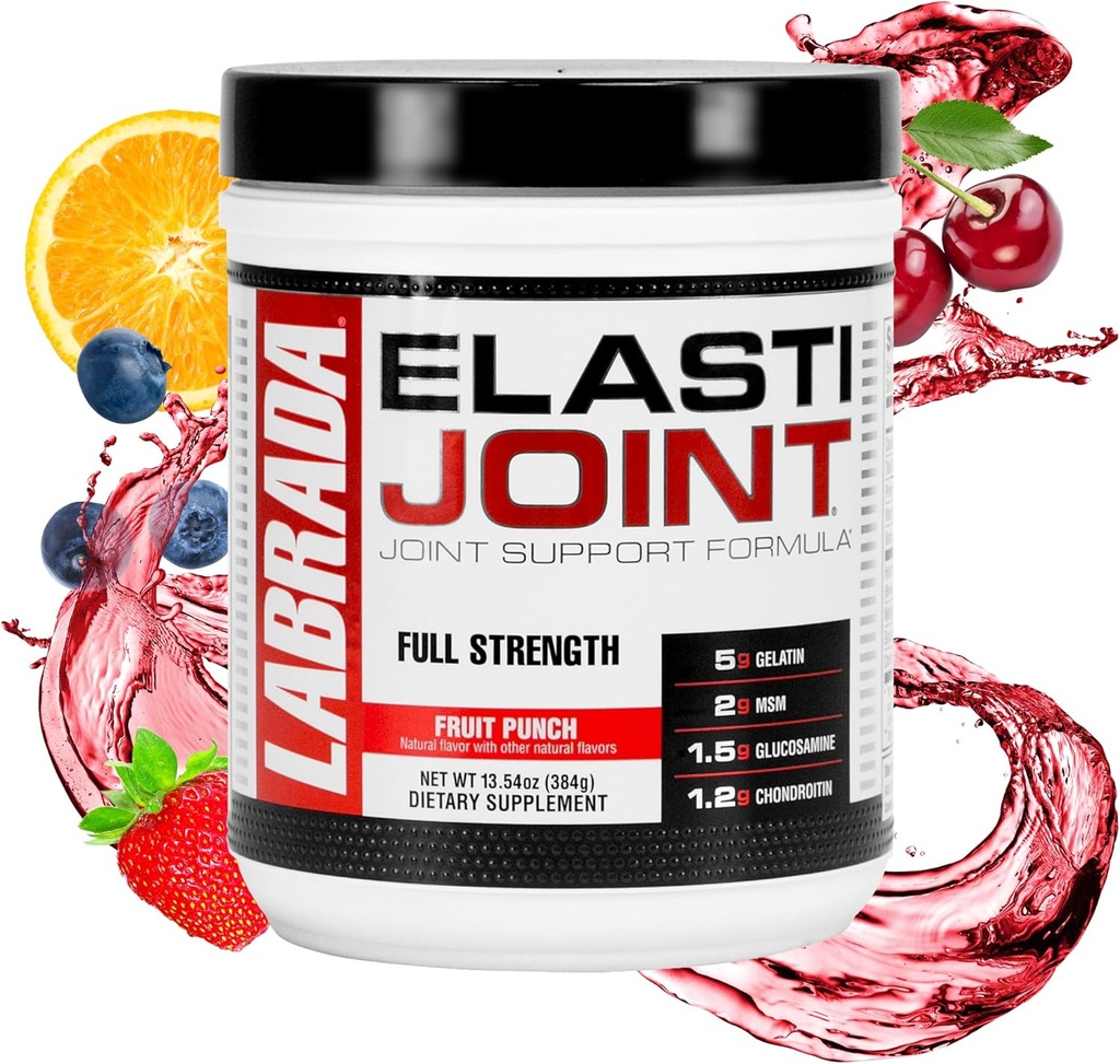 Labrada Voeding Elastijoin, Fruit Punch, Glucosamine Joint Support Supplement Powder for Men & Women, Health Supplement with MSM, Glucosamine Chondroitin MSM - Glutenvrij
