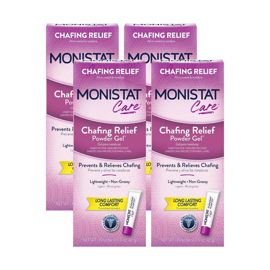 Monistat Gel de Relief en Poudre de Relief, Protection Anti-Chafing Longue Durée pour Zone de Bikini, Cuisses et Lignes de Bra, 1.5 Oz, Pack de 4