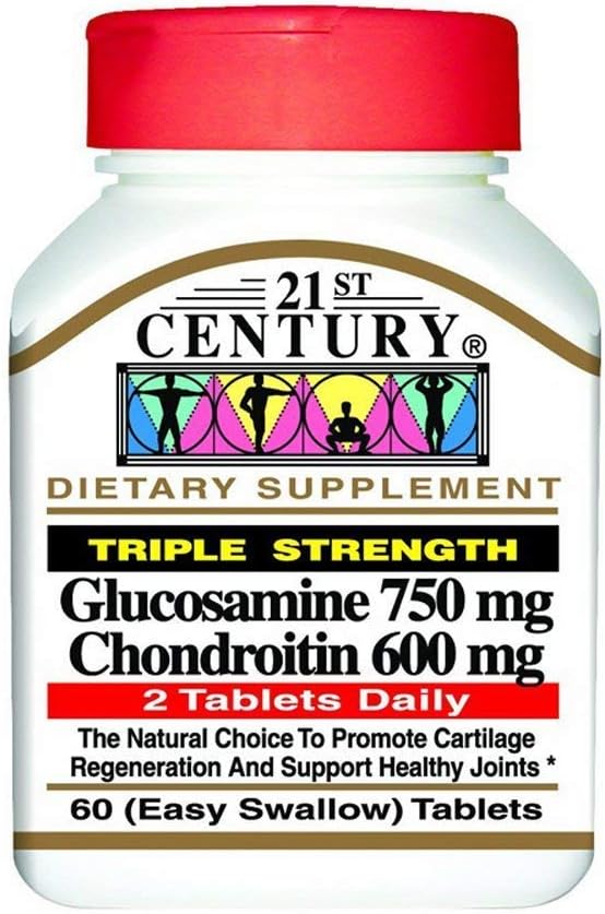 21e eeuw Glucosamine 750 mg & Chondroitin 600 mg - Drievoudige sterkte - 60 tabletten, verpakking van 2