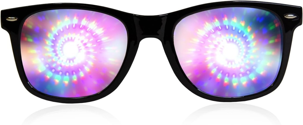 GloFX Black Frame Spiral Diffraction Glass – Laser gravé pour Hypnotic Spiral Light Effects, flexible et durable pour raves et festivals