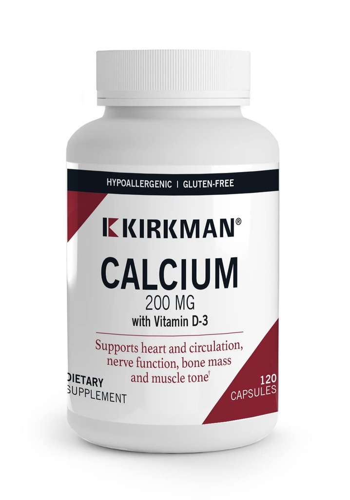 Kirkman's purest Calcium 200 mg - Hypoallergenic 120 Vegetarian Capsules | Gluten and Casein Free | Tested for More Than 950 Environmental contaminants