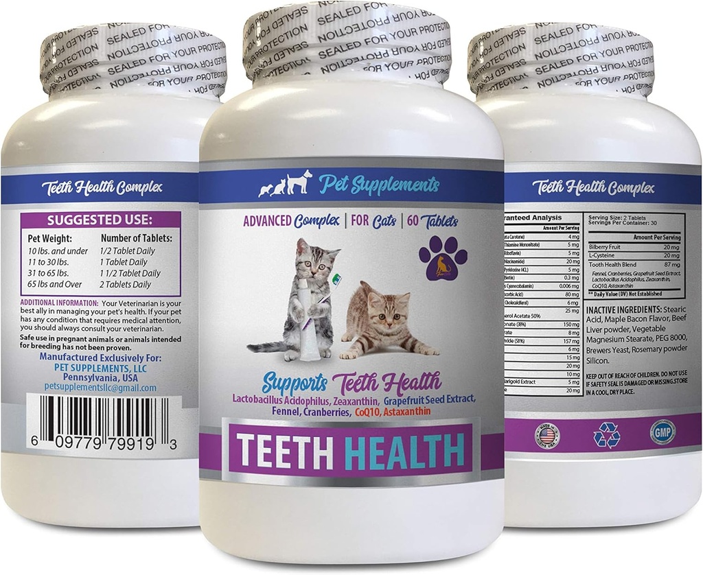 Bad adem kat Treats - CAT Tanden Gezondheid - Advanced Mond Gezondheid Complex - Immune Boost - biotine voor katten - 1 fles (60 tabletten)