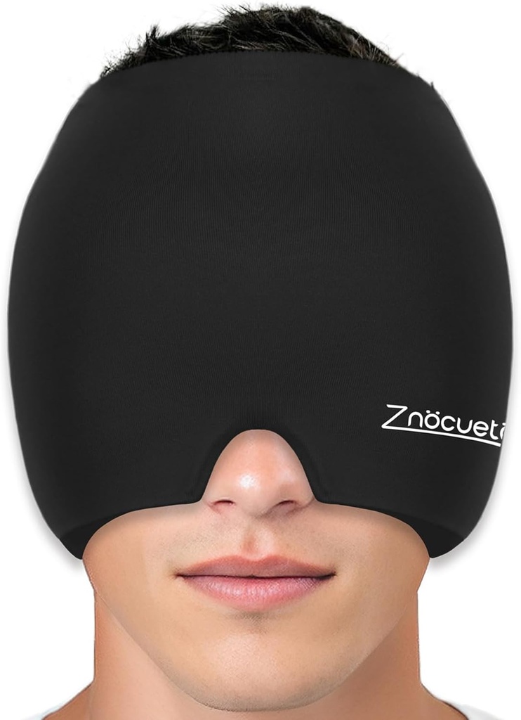 ZNÖCUETÖD Migraine Hoofdpijn Relief Pet Volledige Hoofd Ice Pack Wrap Koeling Gel Ice Beanie Hot/Cold Compressie Cap voor Sinus, Stress, Hangover Hoofdpijn Relief - Herbruikbare Mannen Vrouwen, Zwart, Maat M