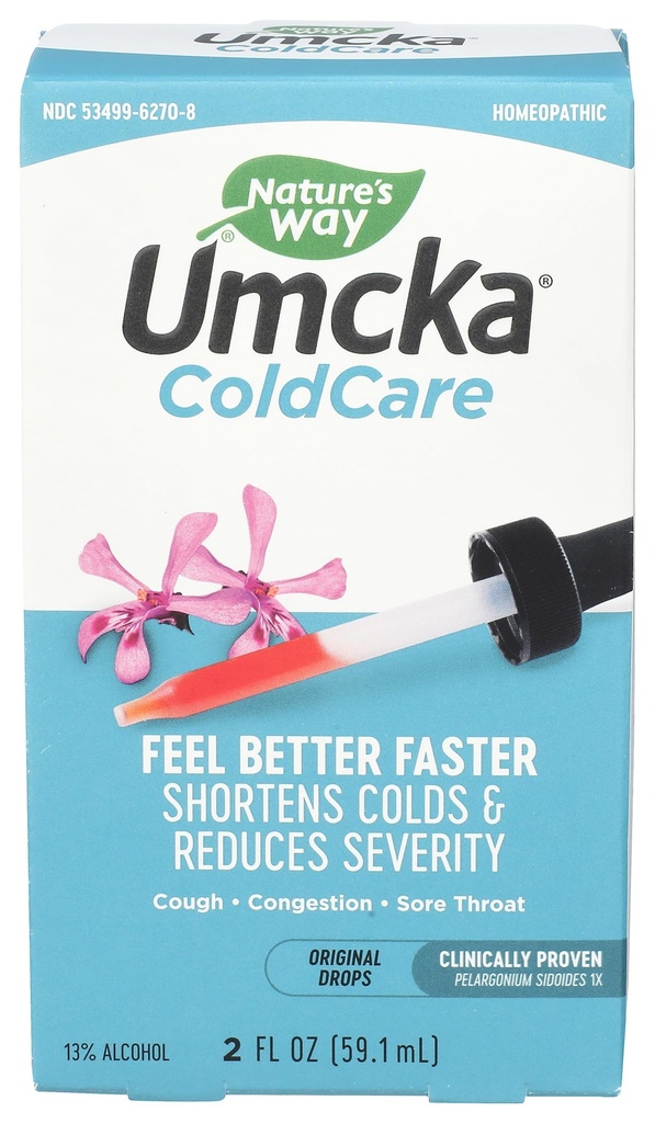 Nature's Way Umcka ColdCare Homeopathische, Kortademig Verkoudheid, Sore Throat, Hoest, en Congestie, Fenylefrine Vrij, Niet-Drowsy, 2 Fl. Oz. Drops