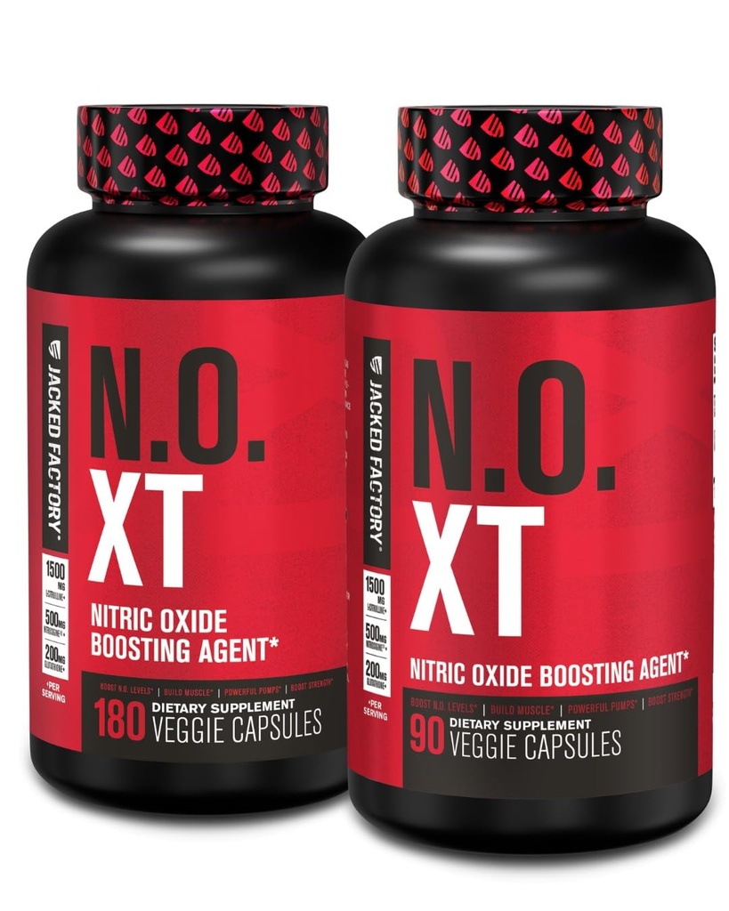 Jacked Factory N.O. XT supplément à l'oxyde nitrique avec la nitrosigine L Arginine & L Citrulline pour la croissance musculaire, les pompes, la vasculaire, et l'énergie - Extra force préentraînement Muscle Builder - 270 pilules Veggie