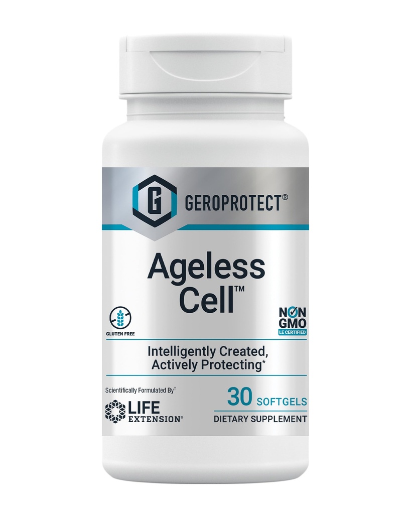 GEROPROTECT® Ageless CellTM, Santé cellulaire, Vieillissement en santé, Vitamine E, N-acétyl-L-cystéine, Extrait de thé vert, myricetine, Sans gluten, Non-OGM, 30 softgels