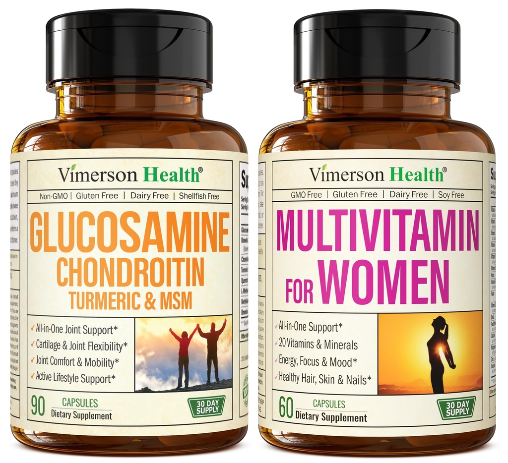Glucosamine Chondroïtine Turmeric + Multivitamine pour les femmes 2-Bottle Supplément Bundle pour elle.