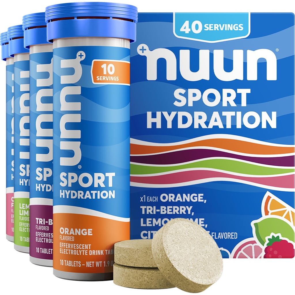 Nuun Sport Electrolyte tabletten met Magnesium, Calcium, Kalium, Chloride & Natrium, Glutenvrij & Veganistisch, Gemengde Smaken, 4 Pack (40 Servers Totaal)