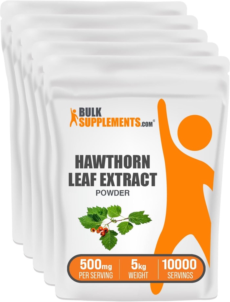 BulkSupplements.com Hawthorn Leaf Extract Powder - Hawthorn Leaf Supplement - Herbal Supplement, Vegan & Gluten Free, 500mg per portie, 5kg (11 lbs) (Pack of 5)