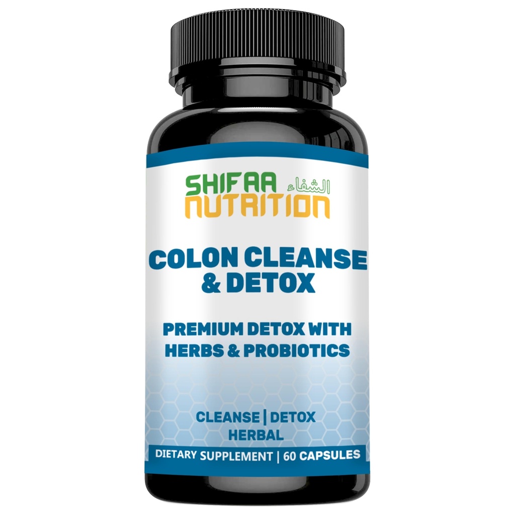SHIFAA NUTRITION Premium Colon Cleanse & Herbal Detox Pills | 2x15 Days Supply | with Probiotics, Fennel Seed, Cascara Sagrada & Ginger Root Halal Vitamins