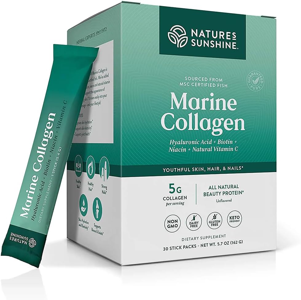 Nature's Sunshine Marine Collageen - Premium Wild-Caught Alaska Pollock Collageen Powder - Unflavored to-Go Sticks ter ondersteuning van stralende huid en gezonde gewrichten