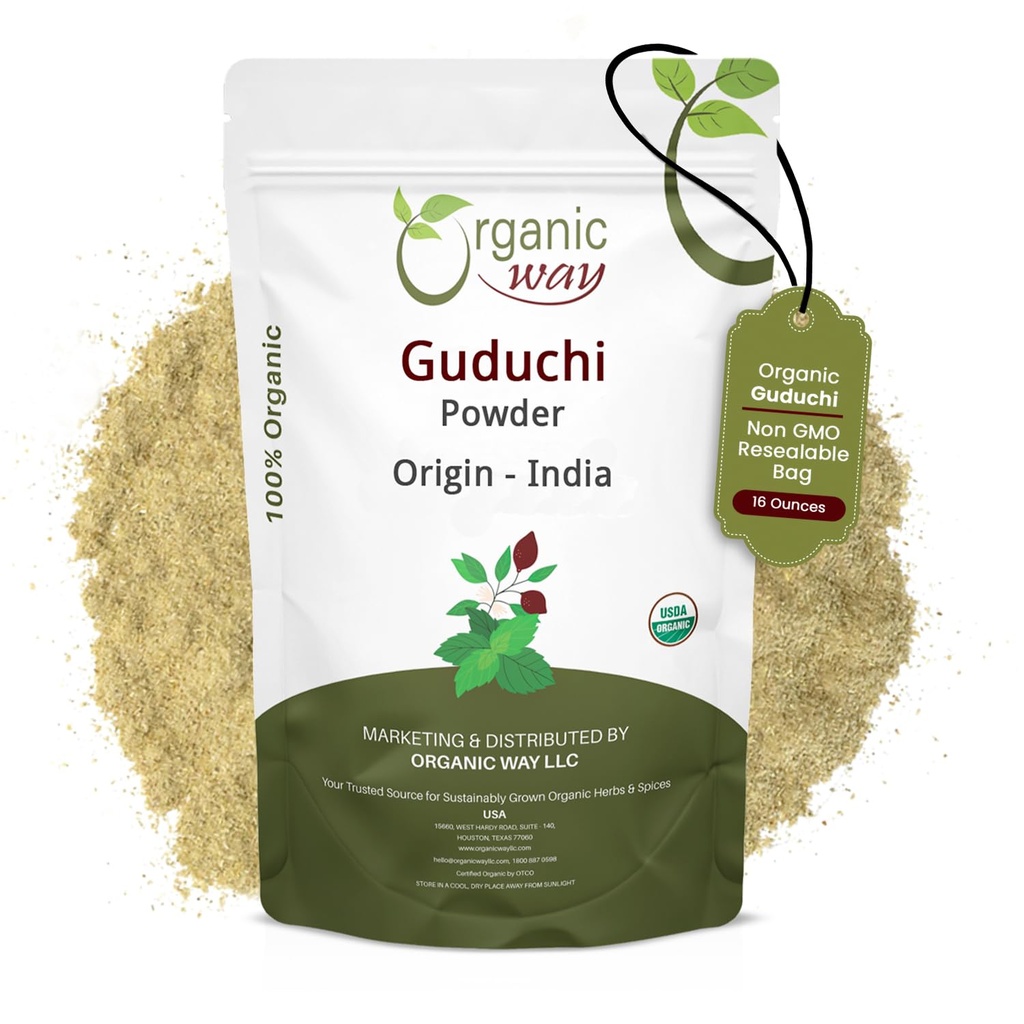 Organic Way Premium Grade Guduchi Powder (Tinospora cordifolia) - Organic & Kosher Certified 