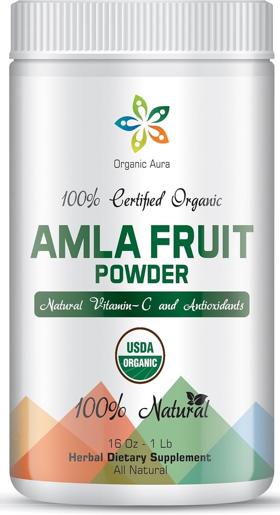 Certified Organic Aura Amla Powder 16Oz - 1Lb. Powerhouse of Natural Vitamine C. Grande source d'antioxydants. Soutient l'immunité et la vitalité.