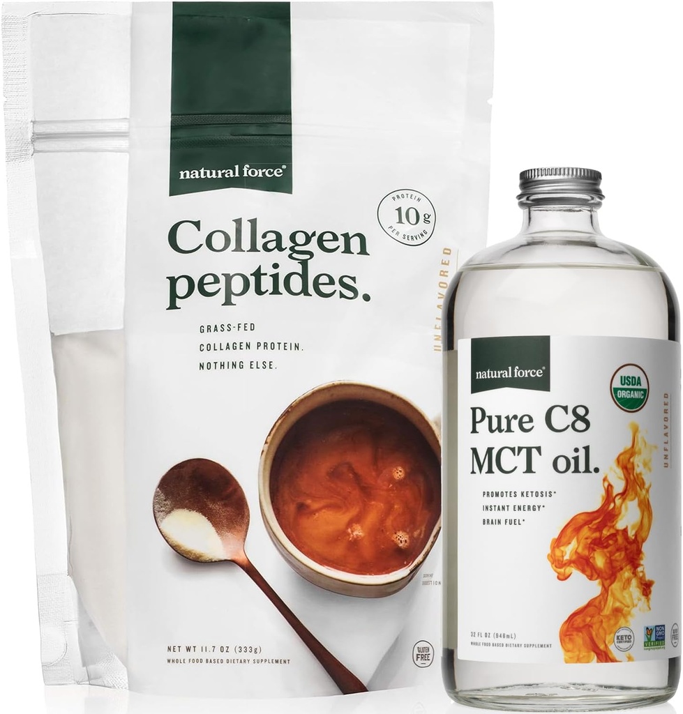 Natural Force Organic MCT Olie + Gras Fed Collagen Peptides Bundle 