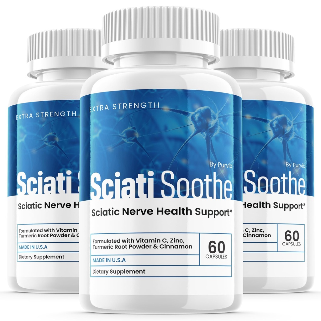 (3 Pack) Sciatisoote Supplement voor Sciatica, Sciati Soothe Zenuwgezondheid, Sciatisoote Capsules Vitaminen, Sciatisoote Advanced Algehele Wellness Ondersteuning Maximale sterkte Formule USA (180 Capsules)