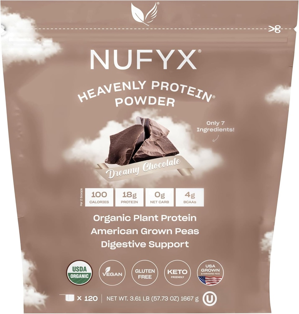 NUFYX® • Hemelse Proteïne® Powder • Wereldwijd Finest 100% Biologische American grown Peas • Veganistisch • Glutenvrij • Lage Carb (Dreamy Chocolate, 120 Scoops)...