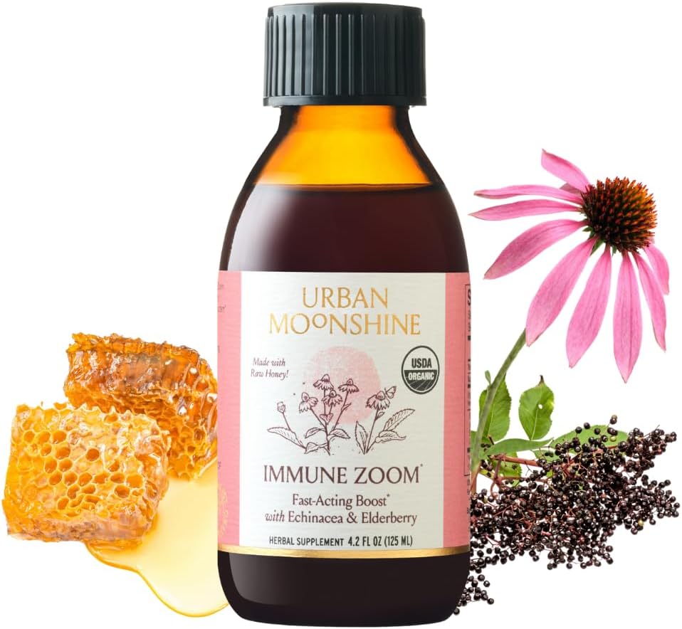 Urban Moonshine Immune Zoom - Fast-Acting Immunity Boost - Biologische Vlierbes Syrup - Echinacea - Raw Honing - Certified Organic - Natural - 4.2 Fl Oz