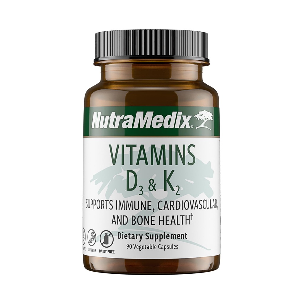 NutraMedix Vitamine D3 en K2 Immuun Ondersteuning Supplement voor vrouwen en mannen - Help Ondersteuning Hartgezondheid - Kan helpen met Calcium Metabolisme (90 capsules)