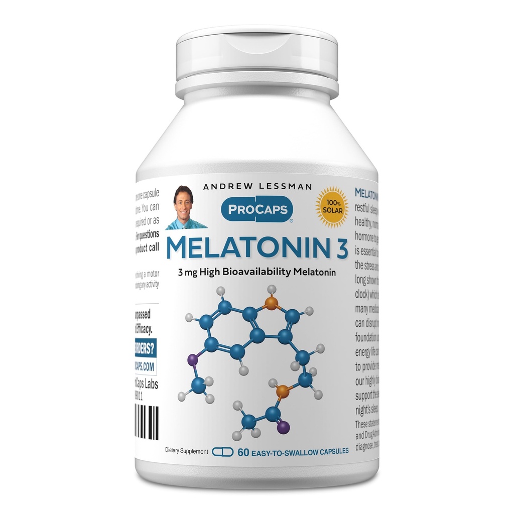 ANDREW LESSMAN Melatonine-3 mg - 60 capsules - Fysiologisch evenwichtige niveaus om natuurlijk te bevorderen rustgevende slaap. Reguleert Daily Circadian Rhythm. Vergemakkelijkt slaap. Geen ochtend kater