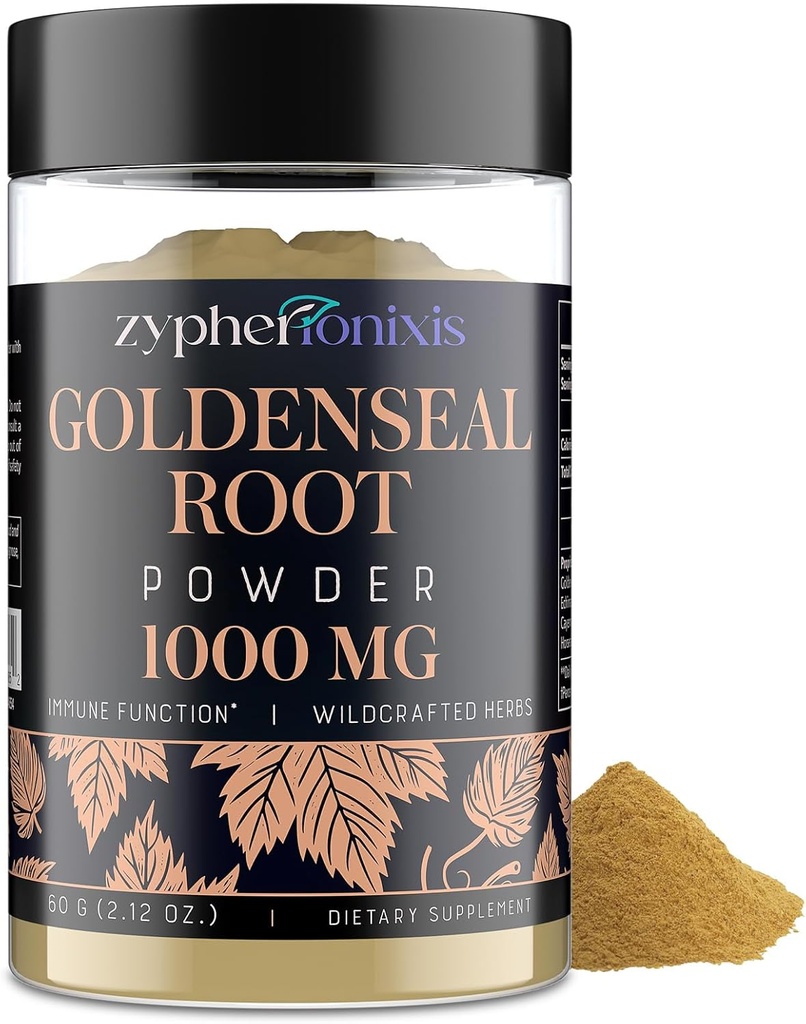 Goldenseal Root Powder Biologische 1000 mg - Goldenseal Powder Supplement for Immune & Gut, Pure & Natural Herbal Goldenseal Supplement, Glutenvrij - 60 Servers(1 Fles)