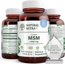Natuurlijke Nutra OptiMSM, MSM-supplement met Zwavel, Voorkom het uitdunnen van het haar, verhoging van de gezamenlijke flexibiliteit en bot gezondheid, cartilage gezondheid, helpt vochtbalans, 1000 mg, (120) Vegan tabletten