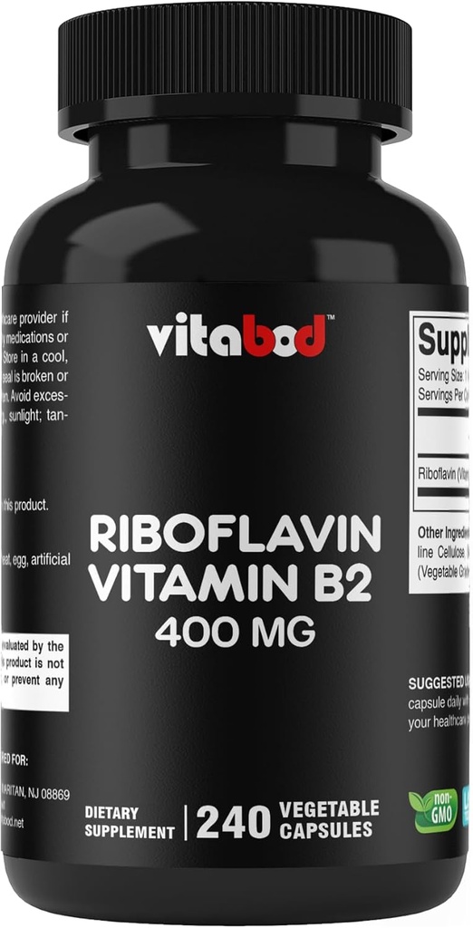 Vitamine B2 (Riboflavine) 400 mg 240 Vegetarische Capsules - Ondersteuning Cellulaire Energie en productie van rode bloedcellen