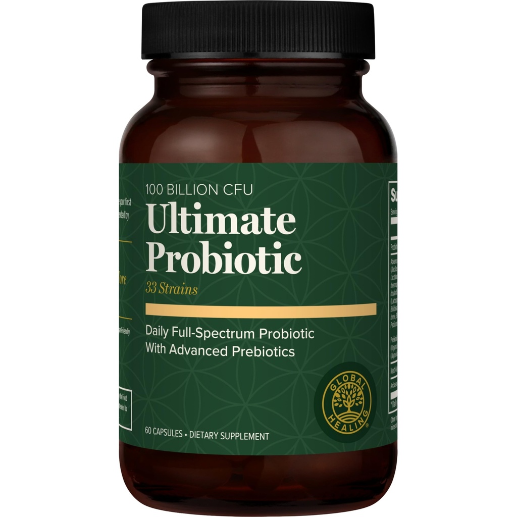 Global Healing Ultimate Probiotic Blend Supplement with Prebiotics and Probiotics for Digestief Health, Digestief Tract, & Immune System, Gut Health for Men & Women, 100 Miljard CFU (60 Capsules)